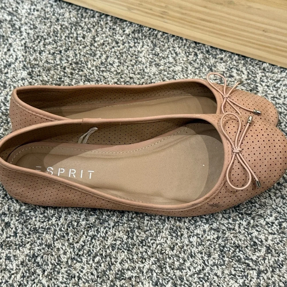 Esprit Womens Perforated Ballet Flats Blush Pink Nude Bow Round‎ Toe Size 9M